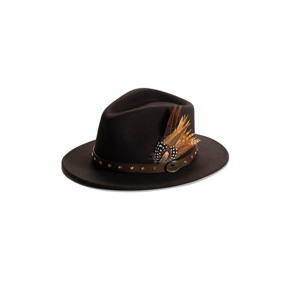 Brown Fedora with Feather - Hayfield England New