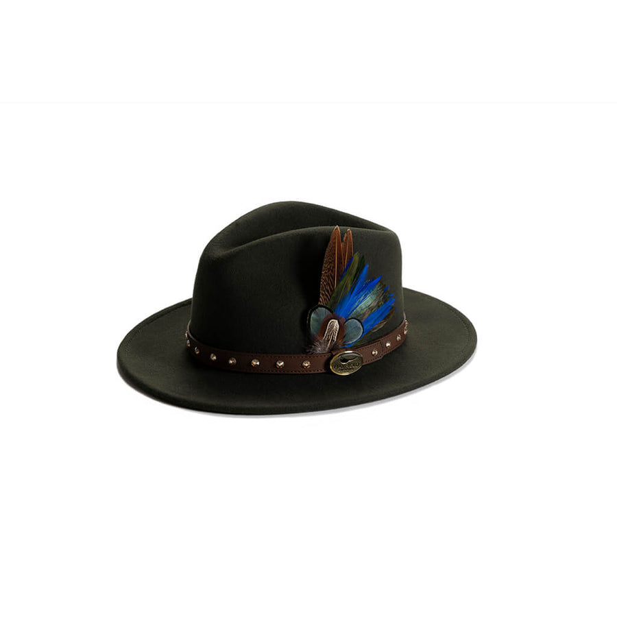 Green Fedora with Feathers