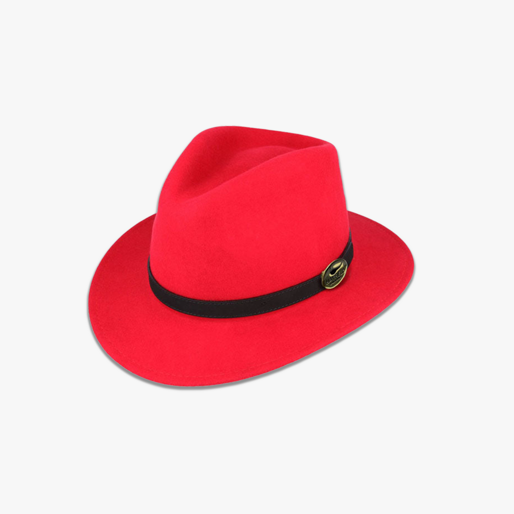 Red Fedora with Black Leather Band